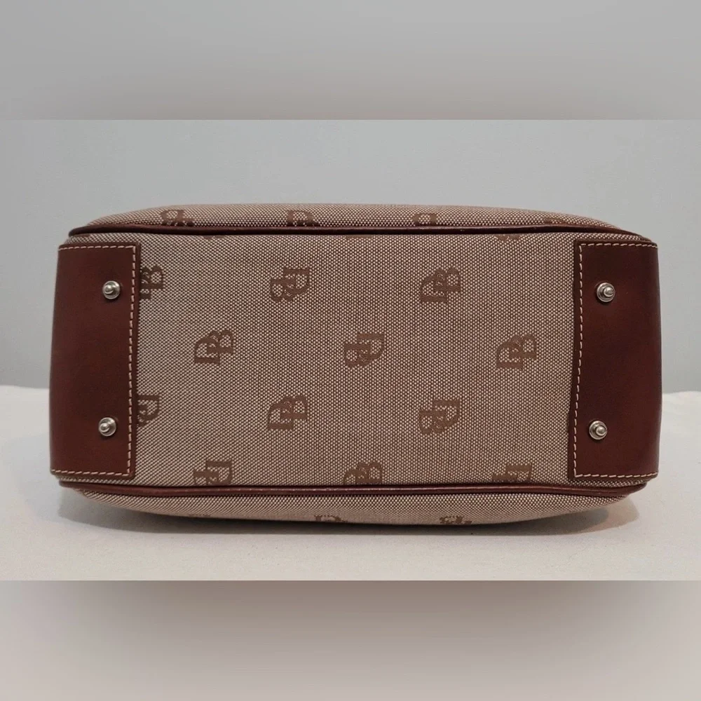 Dooney & Bourke Signature Canvas Satchel Brown Tan Leather Trim J8961605